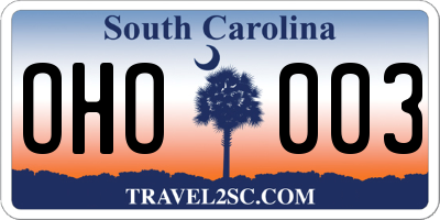 SC license plate OHO003