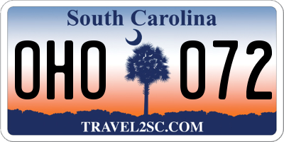 SC license plate OHO072