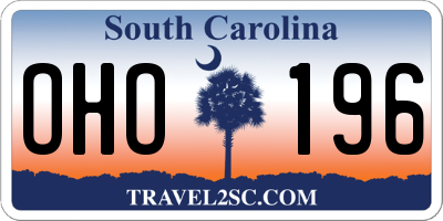SC license plate OHO196
