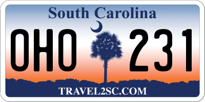 SC license plate OHO231