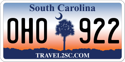 SC license plate OHO922