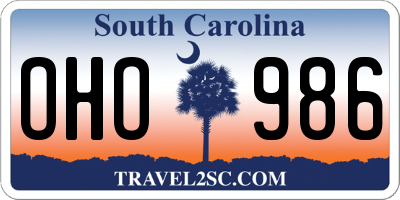 SC license plate OHO986