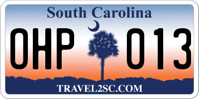 SC license plate OHP013