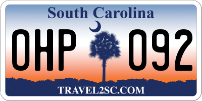 SC license plate OHP092
