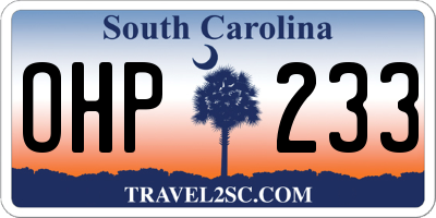 SC license plate OHP233