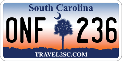 SC license plate ONF236