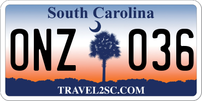 SC license plate ONZ036