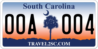 SC license plate OOA004