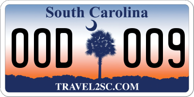 SC license plate OOD009