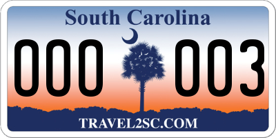 SC license plate OOO003