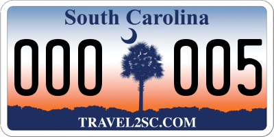 SC license plate OOO005