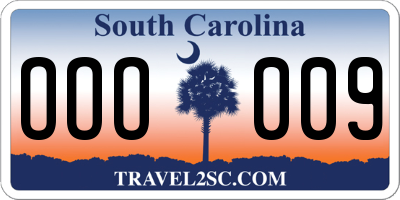 SC license plate OOO009