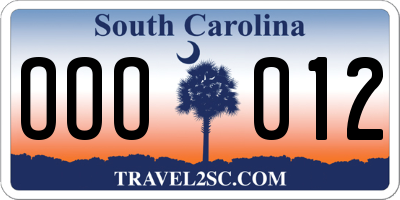 SC license plate OOO012