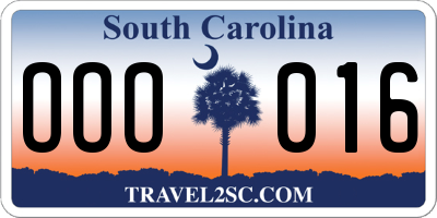 SC license plate OOO016