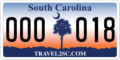 SC license plate OOO018