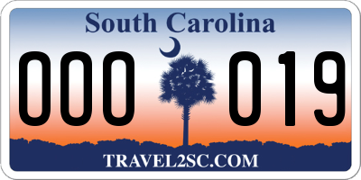 SC license plate OOO019