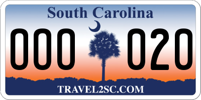 SC license plate OOO020