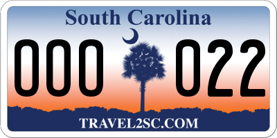 SC license plate OOO022