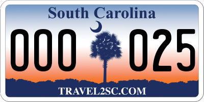 SC license plate OOO025