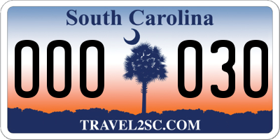 SC license plate OOO030
