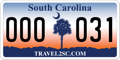 SC license plate OOO031