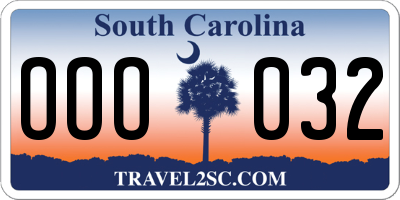 SC license plate OOO032