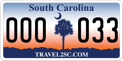 SC license plate OOO033