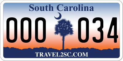 SC license plate OOO034