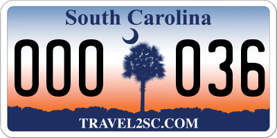 SC license plate OOO036