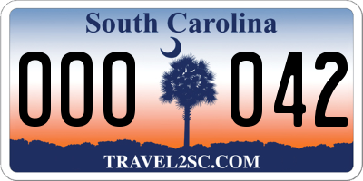 SC license plate OOO042