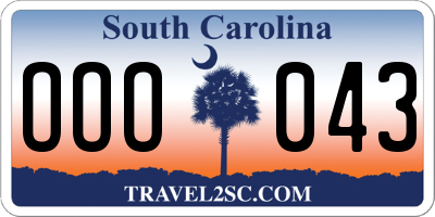 SC license plate OOO043
