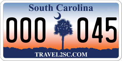 SC license plate OOO045