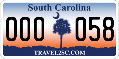 SC license plate OOO058