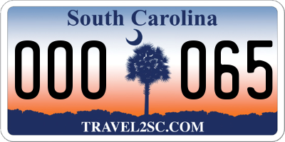 SC license plate OOO065