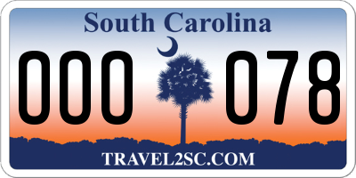SC license plate OOO078