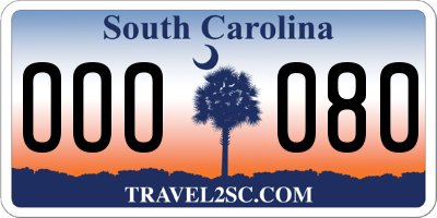 SC license plate OOO080