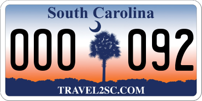 SC license plate OOO092