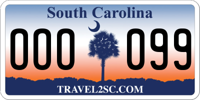 SC license plate OOO099
