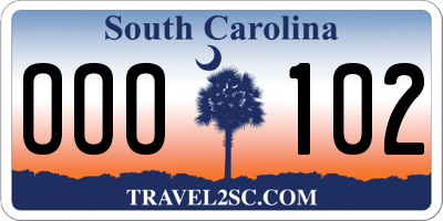 SC license plate OOO102
