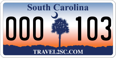 SC license plate OOO103