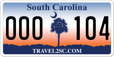 SC license plate OOO104