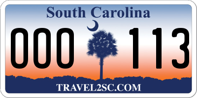 SC license plate OOO113