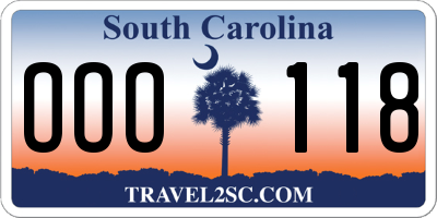 SC license plate OOO118