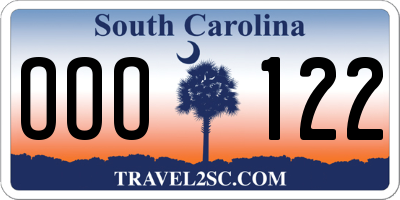 SC license plate OOO122