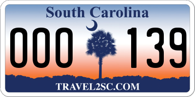 SC license plate OOO139
