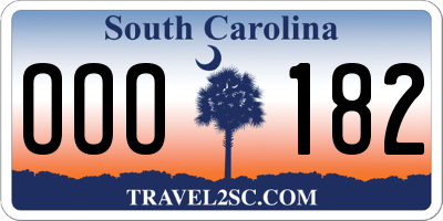 SC license plate OOO182