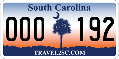SC license plate OOO192
