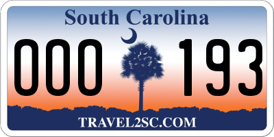 SC license plate OOO193