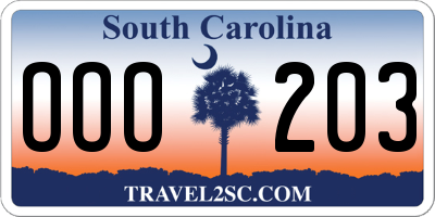 SC license plate OOO203