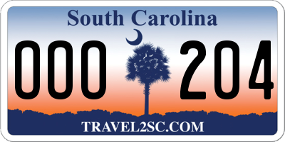 SC license plate OOO204